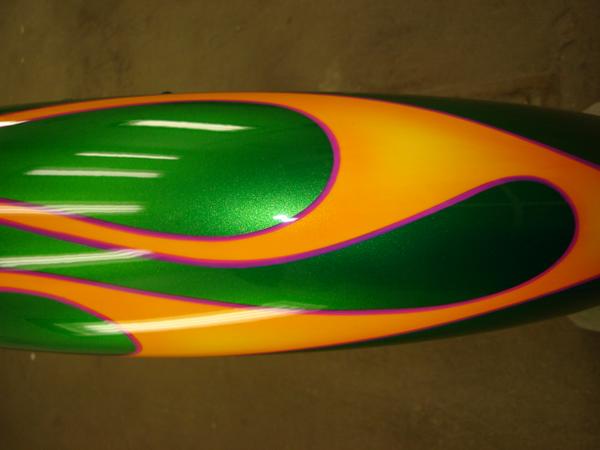 Flamed and striped chopper fender
