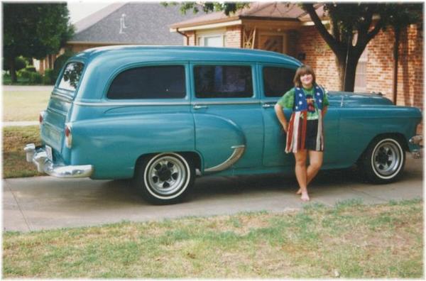 '54 Chevy wagon and daughter when younger